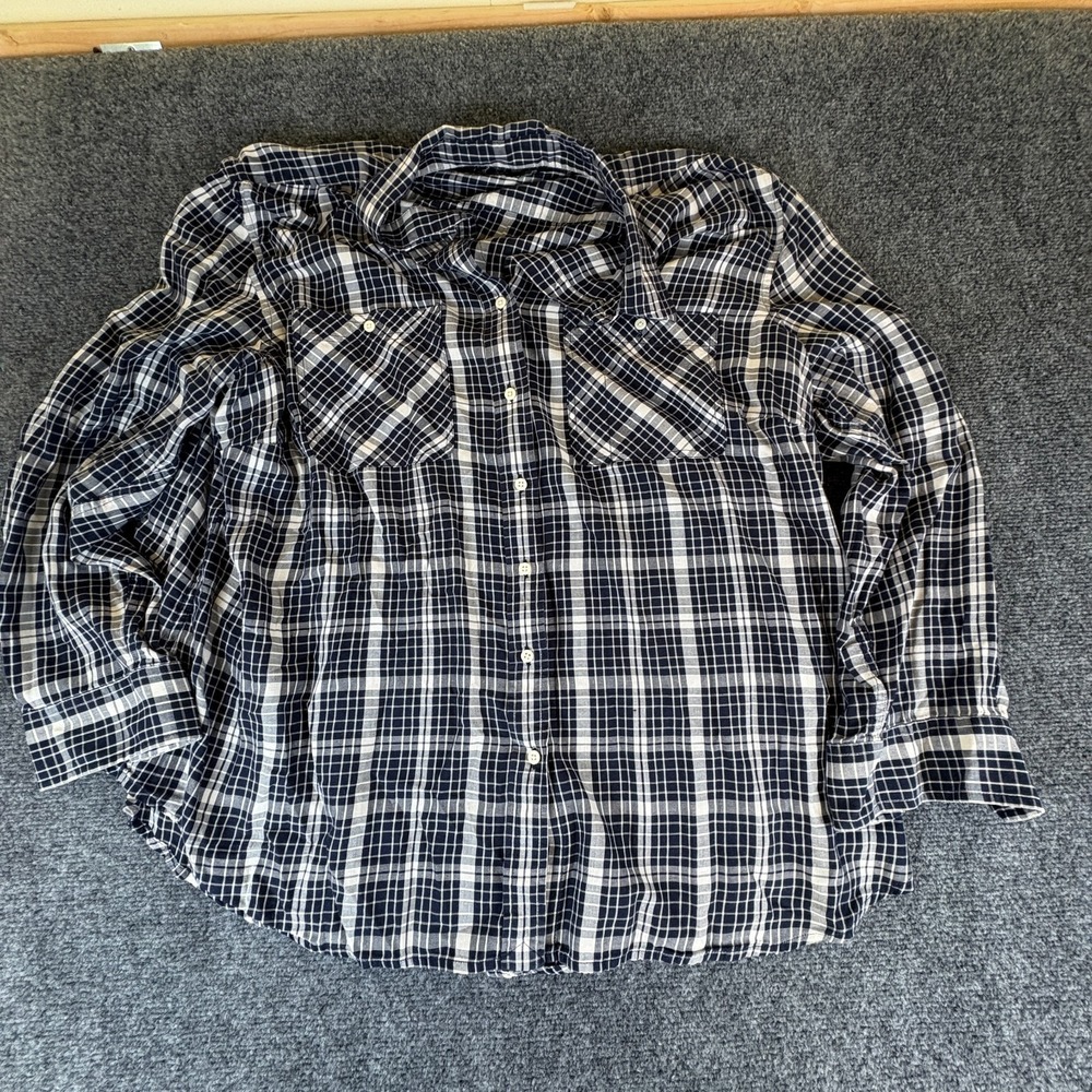 Lauren Ralph Lauren Flannel Shirt Womens 3X Blue White Plaid Cotton Button Up